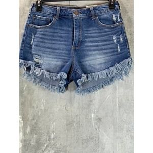 INC International Concepts Women's DK Indigo High-Rise Frayed Hem Shorts SZ 8/29